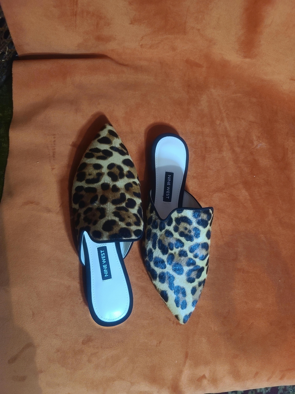 Nine West Leopard Print Pointed Mules in Brown and Black